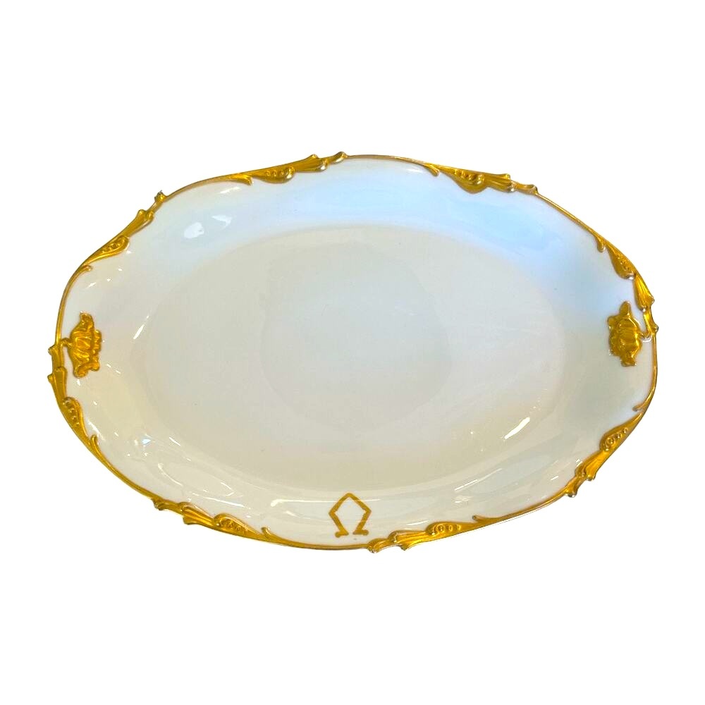 Jean Pouyat Limoges White Gold Trim Large Porcelain Platter Antique